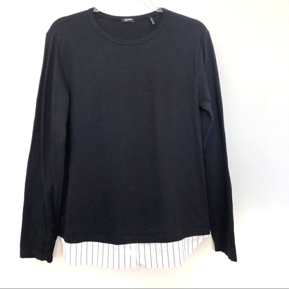Jil Sander Navy Long Sleeve Faux Trim Blouse
